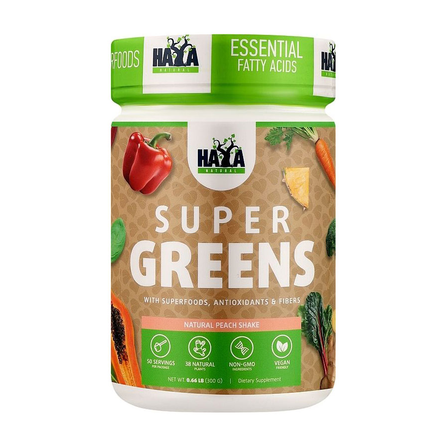 Рослинно-мінеральний комплекс Haya Labs Super Greens Персик, в порошку, 300 г